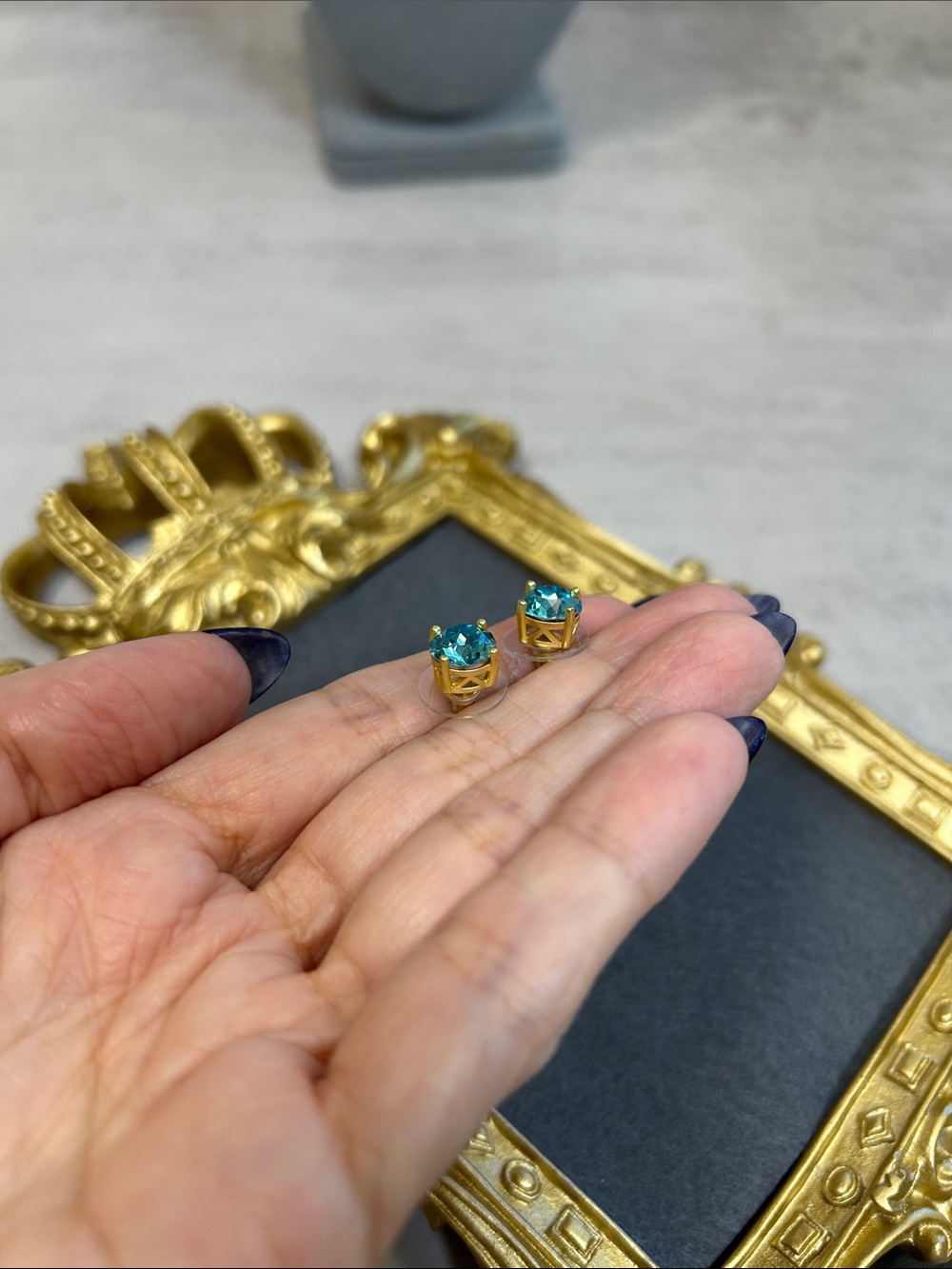 Park Lane Teal Swarovski Crystal Stud Matte Gold Earrings - Picture 6 of 8